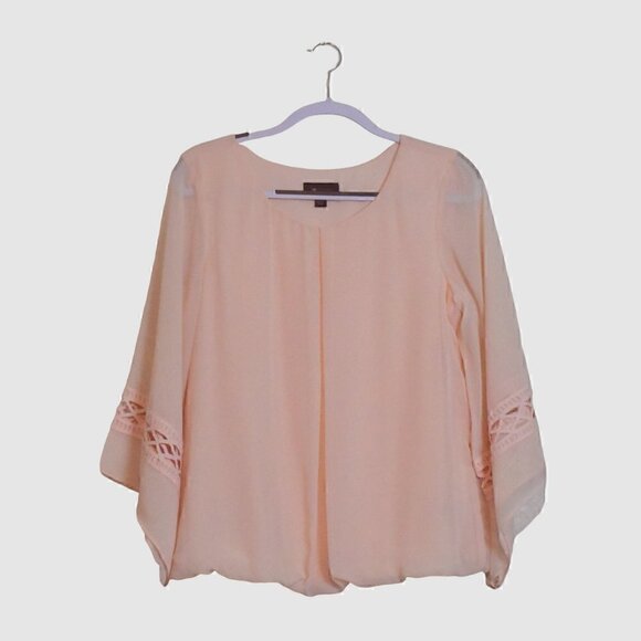 AB Studio Boho Sheer Angel Sleeve Pullover Pink Blouse Top Size M - Picture 1 of 10